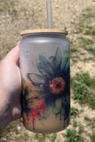 Watercolor Daisy Glass Can