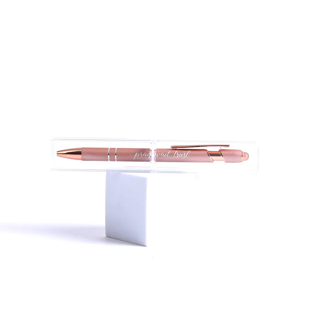 Pray Wait Trust Rose Gold Pen With Stylus Tip