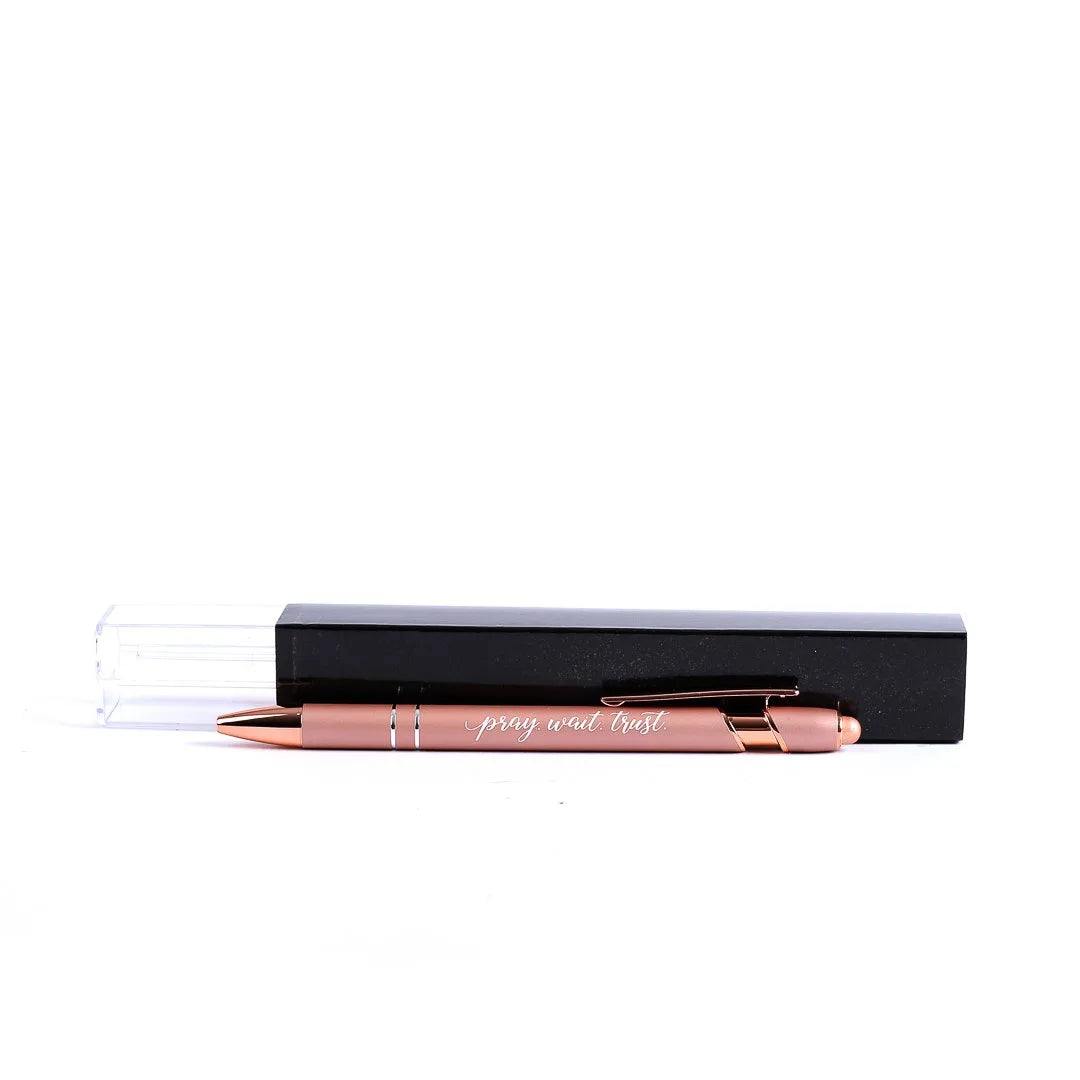 Pray Wait Trust Rose Gold Pen With Stylus Tip