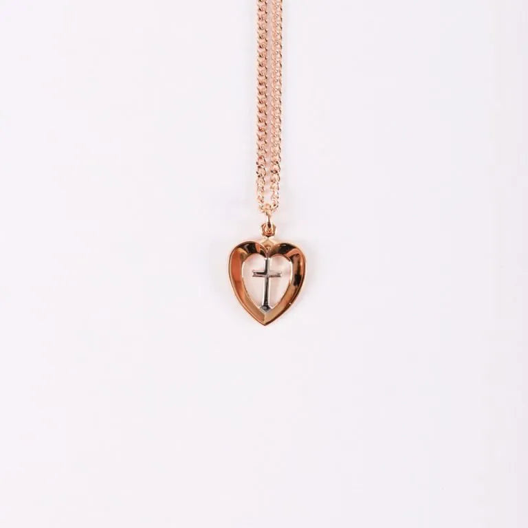 Cross in Heart Rose Gold & Sterling Silver 18" Necklace