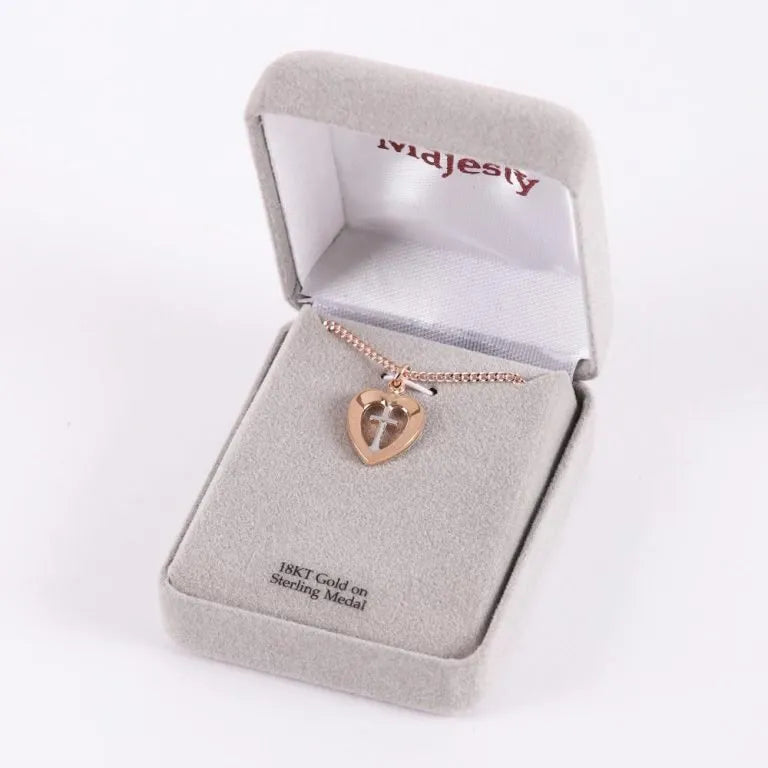 Cross in Heart Rose Gold & Sterling Silver 18" Necklace