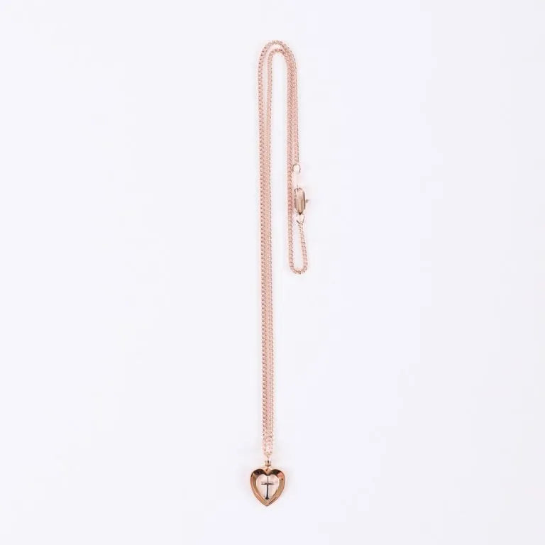 Cross in Heart Rose Gold & Sterling Silver 18" Necklace